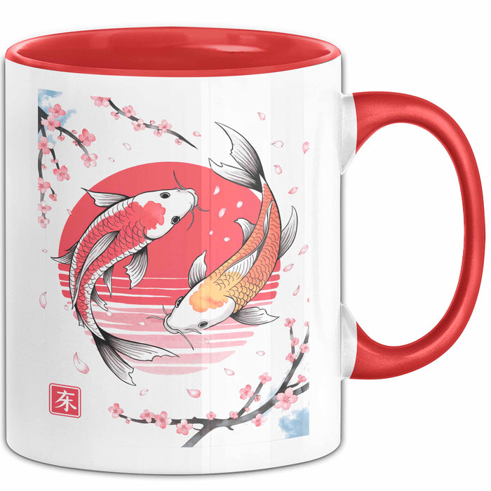 Kirschblüte Koi Karpfen Japanische Tasse Becher Geschenk Lustige Geschenkidee Spruch Rot Trendation