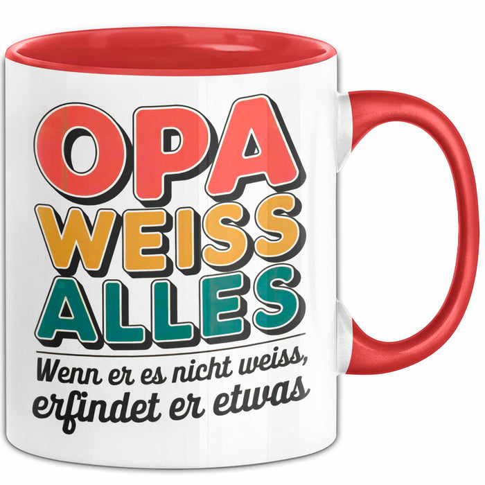 Opa Großvater Tasse Becher Geschenk Lustige Geschenkidee Spruch Opa Weiss Alles Rot Trendation