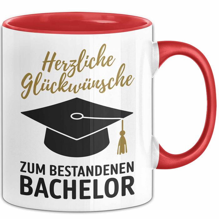 Schüler Abschluss Tasse Geschenk Lustige Geschenkidee Spruch Herzliche Glückwünsche Zum Bestandenen Bachelor Rot Trendation