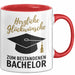 Schüler Abschluss Tasse Geschenk Lustige Geschenkidee Spruch Herzliche Glückwünsche Zum Bestandenen Bachelor Rot Trendation
