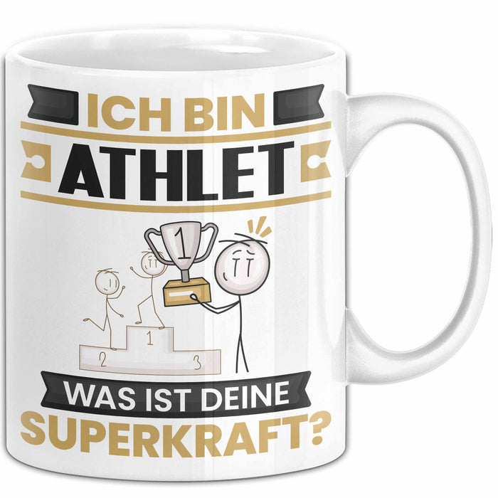 Athlet Tasse Geschenk für Athlet Geburtstag Lustiger Spruch Kaffee-Becher Was Ist Deine Superkraft Weiß Trendation
