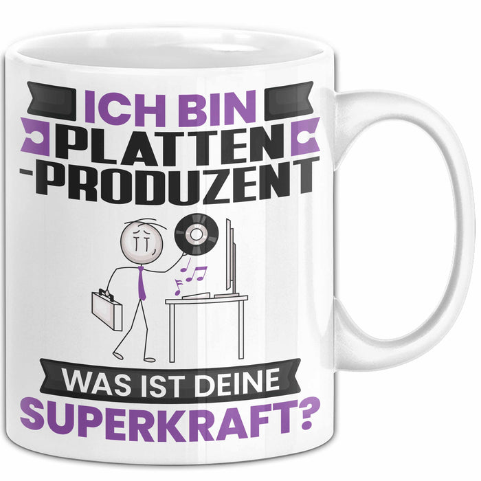 Plattenproduzent Tasse Geschenk für Plattenproduzent Geburtstag Lustiger Spruch Kaffee-Becher Was Ist Deine Superkraft Weiß Trendation