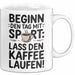 Kaffeeliebhaber Tasse Geschenk Lustige Geschenkidee Spruch Beginn Den Tag Mit Sport: Lass Den Kaffee Laufen Weiß Trendation