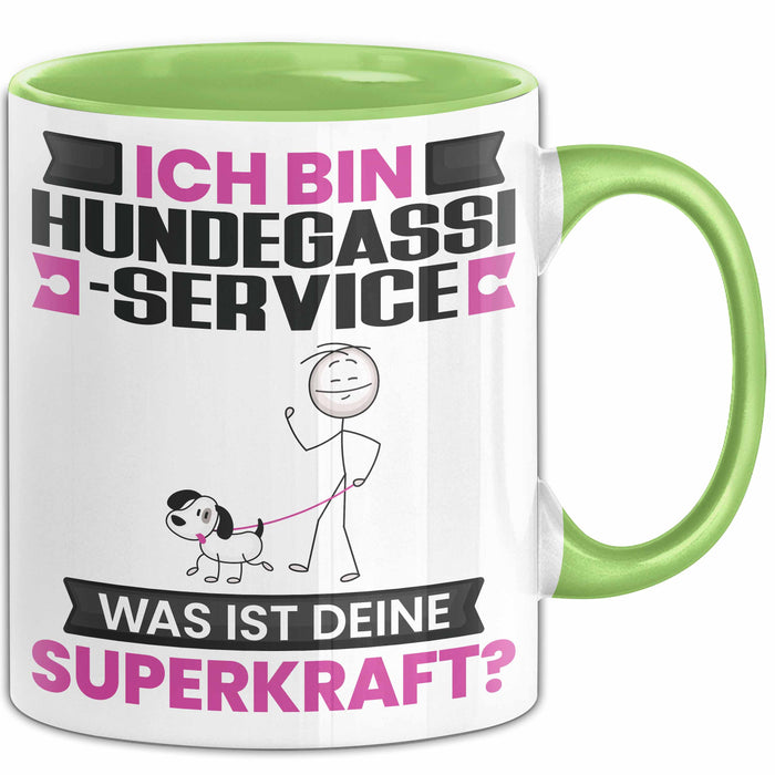 Hundegassi-Service Tasse Geschenk für Hundegassi-Service Geburtstag Lustiger Spruch Kaffee-Becher Was Ist Deine Superkraft Grün Trendation