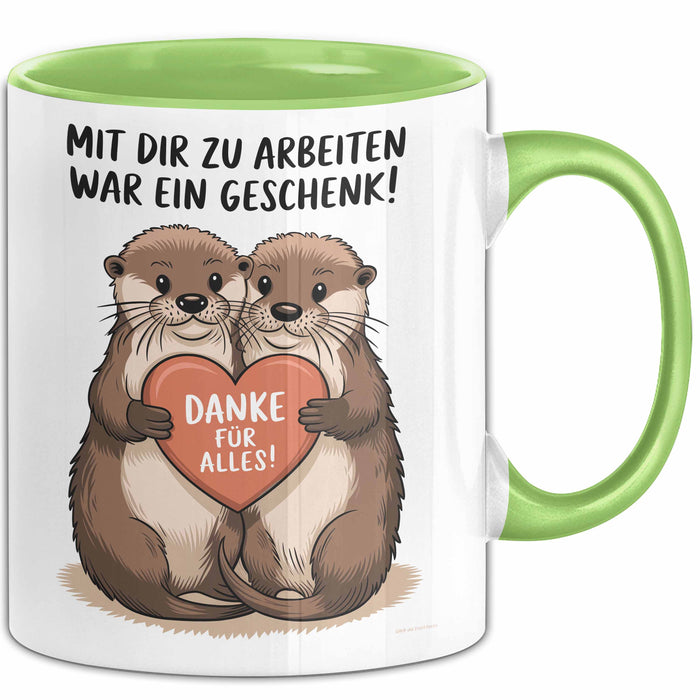 Büroarbeit Kollege Abschied Tasse Geschenk Lustige Geschenkidee Spruch Mit Dir Zu Arbeiten War Ein Geschenk Danke Für Alles Grün Trendation