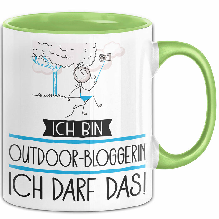 Geschenk für Outdoor-Bloggerin Tasse Lustige Geschenkidee Geburtstag Ich Bin Outdoor-Bloggerin Ich Darf Das Grün Trendation