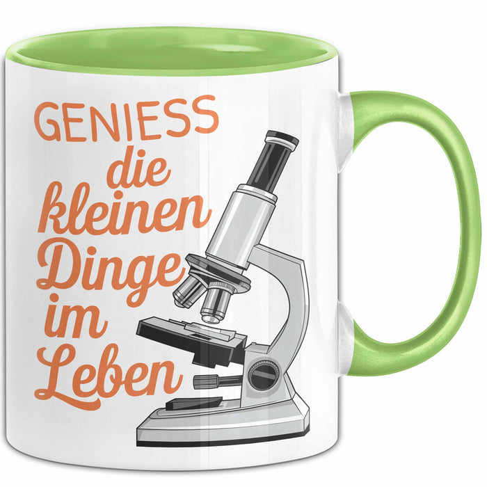 Biologielehrer Unterricht Tasse Geschenk Lustige Geschenkidee Spruch Genieß Die Kleinen Dinge Im Leben Grün Trendation
