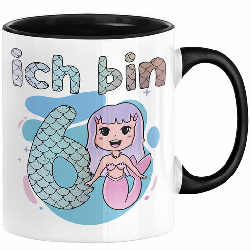 6. Geburtstag Mädchen Geschenk Meerjungfrau Geschenk Tasse für Mädchen Nymphe Nixe Becher Grafik Schwarz Trendation