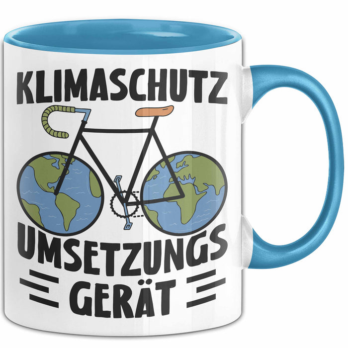 Fahrradfahrer Tasse Geschenk Klimaschutz Umsetzungsgerät Geschenkidee Umweltschutz Klimafreundlich Becher Blau Trendation
