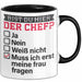Witzige Tasse Geschenk Bist Du Hier Der Chef Humorvolles Design Muss Ich Erst Meine Frau Fragen Schwarz Trendation