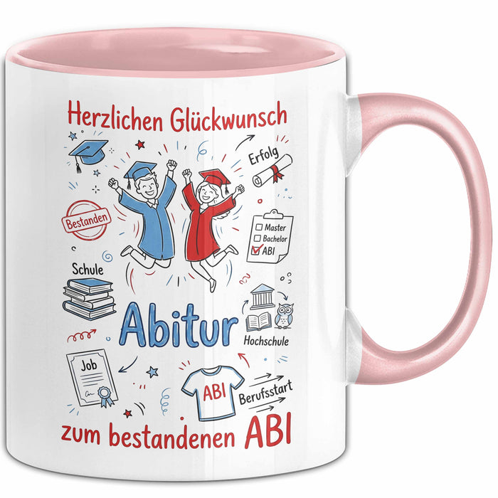 Schüler Abschluss Tasse Geschenk Lustige Geschenkidee Spruch Herzlichen Glückwunsch Abitur Rosa Trendation