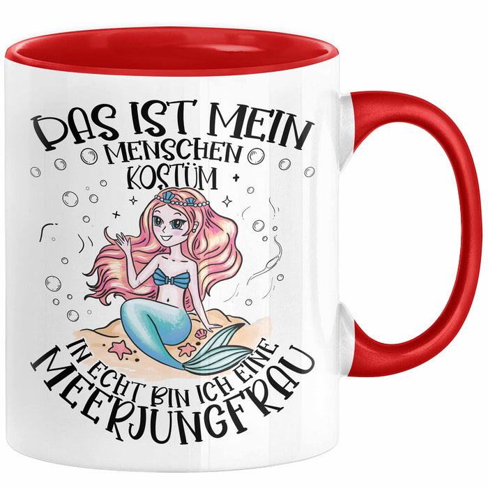 Meerjungfrau Geschenk Tasse Mädchen Das Ist Mein Menschen Kostüm In Echt Bin Ich Eine Meerjungfrau Nixe Geschenkidee Mädels Kaffee-Becher Rot Trendation