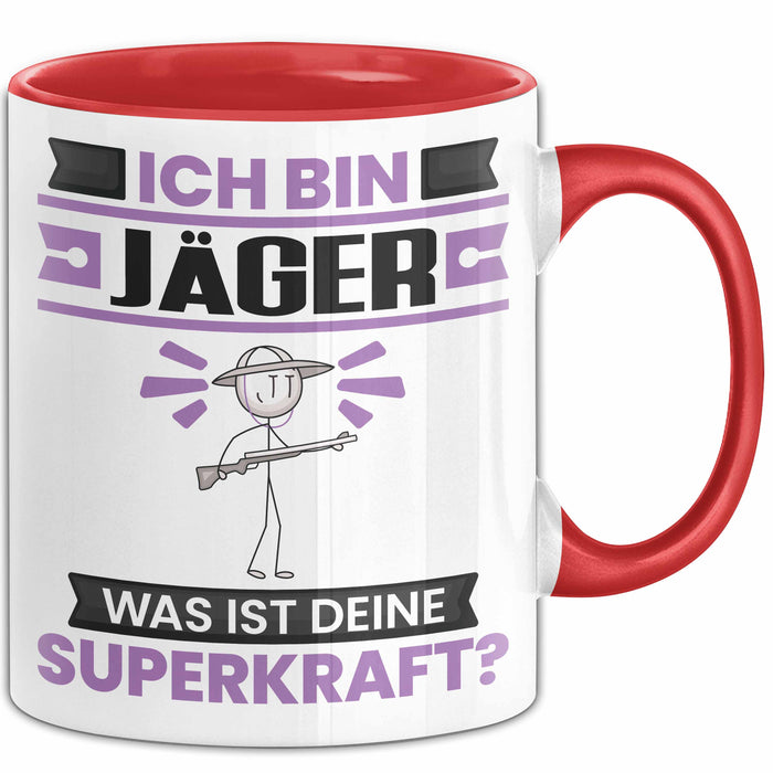 Jäger Tasse Geschenk für Jäger Geburtstag Lustiger Spruch Kaffee-Becher Was Ist Deine Superkraft Rot Trendation