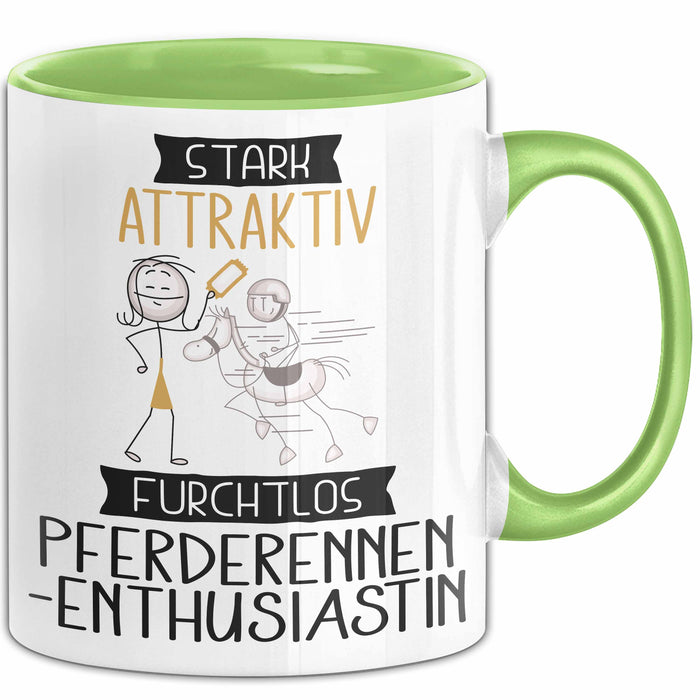 Pferderennen-Enthusiastin Tasse Geschenk Becher Stark Attraktiv Furchtlos Pferderennen-Enthusiastin Lustige Geschenkidee Grün Trendation