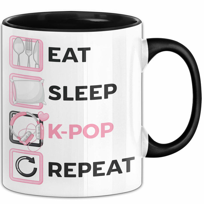 KPop Tasse Geschenk Eat Sleep KPop Repeat Spruch Geschenkidee Schwarz Trendation