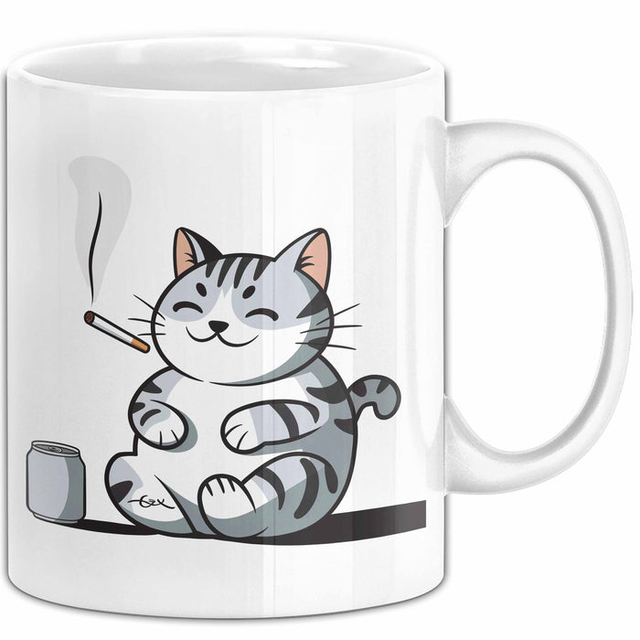 Sarkastische Rauchende Katze Sarkasmus Tasse Geschenk Lustige Geschenkidee Spruch Weiß Trendation