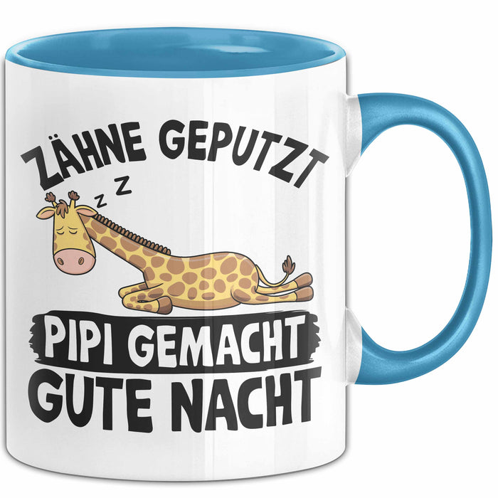 Zähne Geputzt Pipi Gemacht Gute Nacht Tee-Tasse Geschenk Kaffee-Becher Blau Trendation