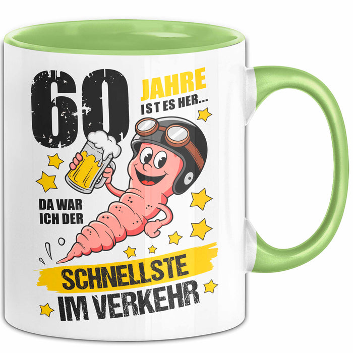 60. Geburtstag Tasse Geschenk Lustige Geschenkidee Spruch 60 Jahre Ist Es Her Da War Ich Der Schnellste Im Verkehr Grün Trendation