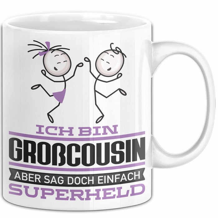 Großcousin Geschenk Tasse Ich Bin Großcousin Aber Sag Doch Einfach Superheld Lustige Geschenkdiee für Großcousin Kaffee-Becher Weiß Trendation