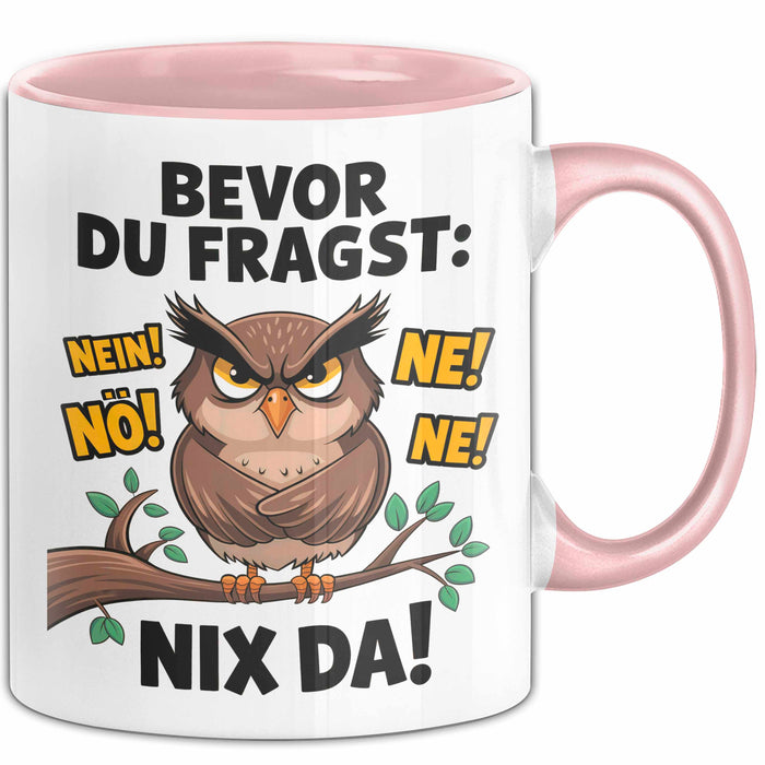 Sarkastische Eule Tierliebhaber Tasse Geschenk Lustige Geschenkidee Spruch Bevor Du Fragst Nein Eule Rosa Trendation