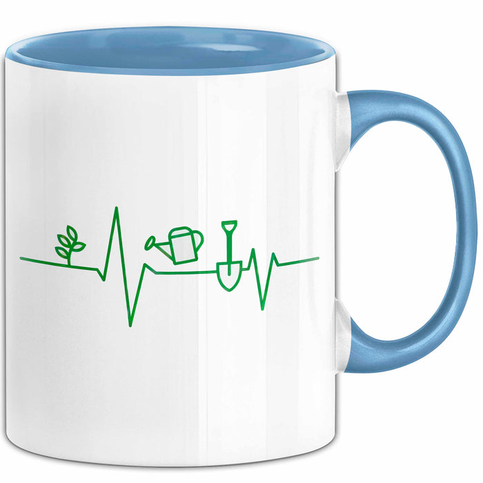 Garten Pflanzen Gärtner Herzschlag Tasse Geschenk Lustige Geschenkidee Spruch Blau Trendation