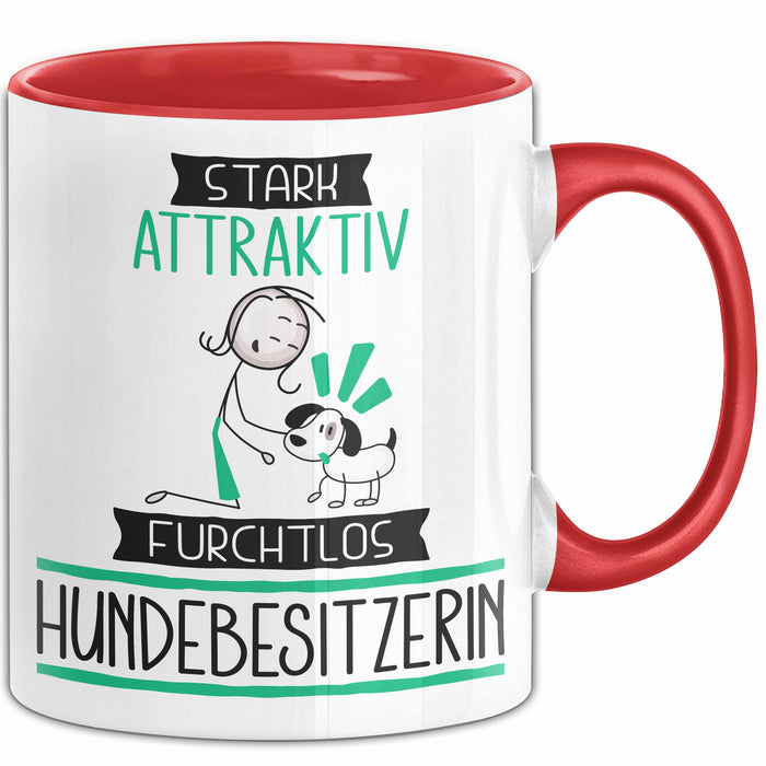 Hundebesitzerin Tasse Geschenk Becher Stark Attraktiv Furchtlos Hundebesitzerin Lustige Geschenkidee Rot Trendation