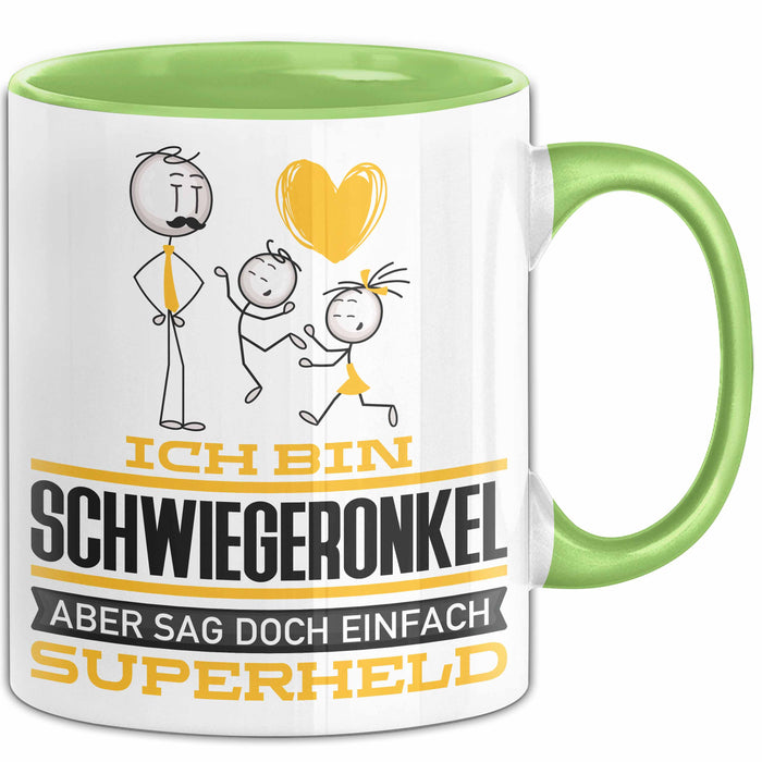 Schwiegeronkel Geschenk Tasse Ich Bin Schwiegeronkel Aber Sag Doch Einfach Superheld Lustige Geschenkdiee für Schwiegeronkel Kaffee-Becher Grün Trendation