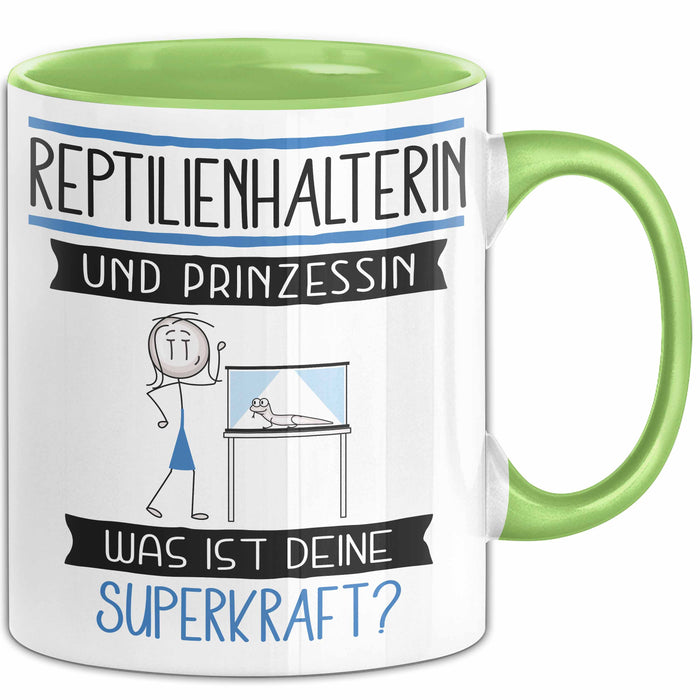 Reptilienhalterin Und Prinzessin Tasse Geschenk Für Eine Reptilienhalterin Geburtstag Was Ist Deine Superkraft Grün Trendation