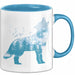 Wolf Tasse Geschenk Heulender Wolf Vögel Mond Silhouetten Geschenkidee Lustig Blau Trendation