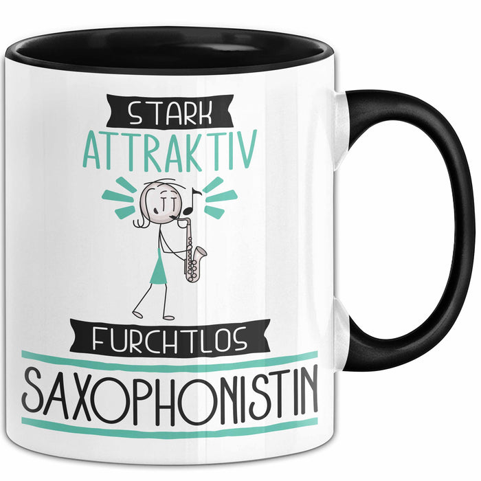 Saxophonistin Tasse Geschenk Becher Stark Attraktiv Furchtlos Saxophonistin Lustige Geschenkidee Trendation