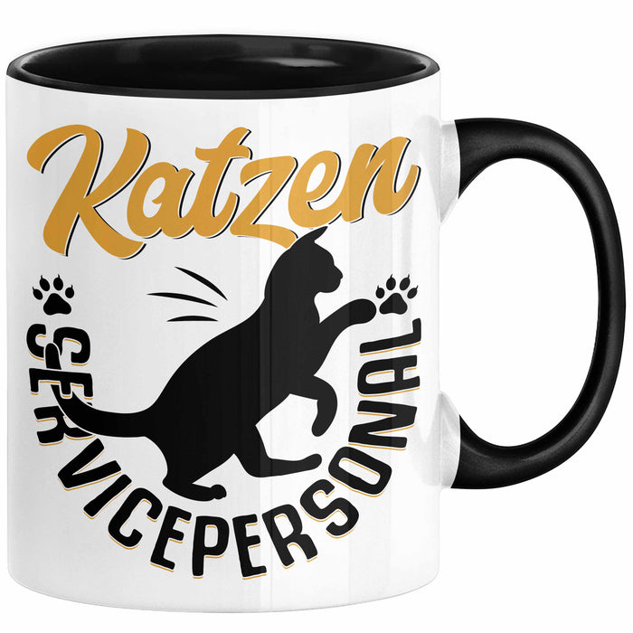 Katzen Geschenk Tasse Katzen-Besitzerin Kaffeebecher Katzen Servicepersonal Geschenkidee Schwarz Trendation