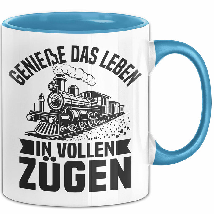 Zugfahrer Tasse Geschenk Bahnfahrer Genieße Das Leben In Vollen Zügen Blau Trendation
