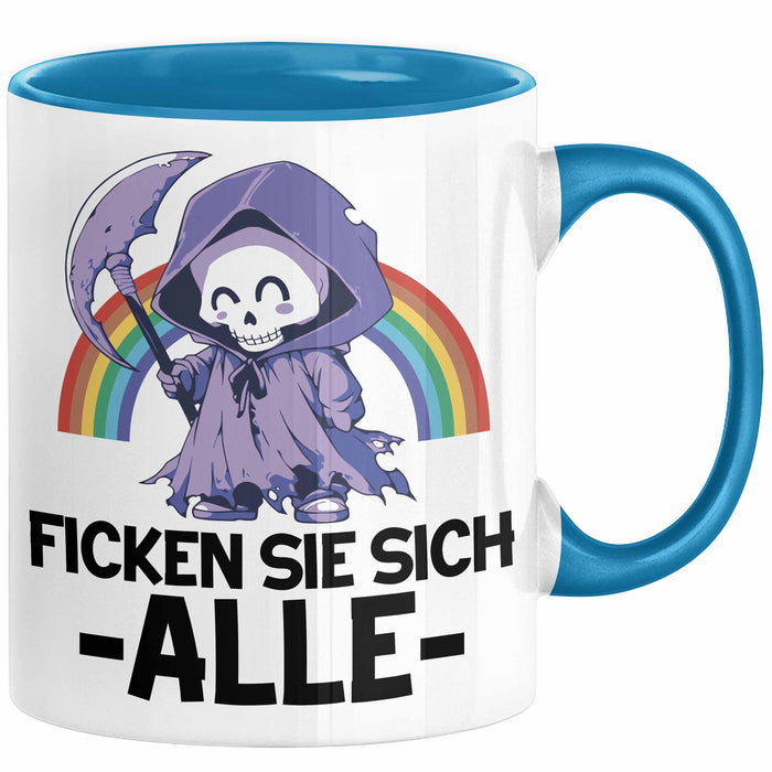 Lustige Tasse Kollegen F Sie Sich Alle Sensenmann Humor Sarkasmus Geschenkidee Kollegin Frauen Blau Trendation
