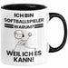 Softballspieler Geschenk Tasse Lustiger Spruch Ich Bin Softballspieler Warum Weil Ich Es Kann Geschenkidee Bester Softballspieler Geburtstag Kaffee-Becher Trendation