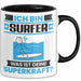Surfer Tasse Geschenk für Surfer Geburtstag Lustiger Spruch Kaffee-Becher Was Ist Deine Superkraft Schwarz Trendation