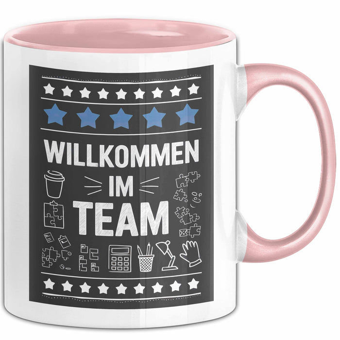 Office Arbeitskollege Tasse Geschenk Lustige Geschenkidee Spruch Willkommen Im Team Rosa Trendation