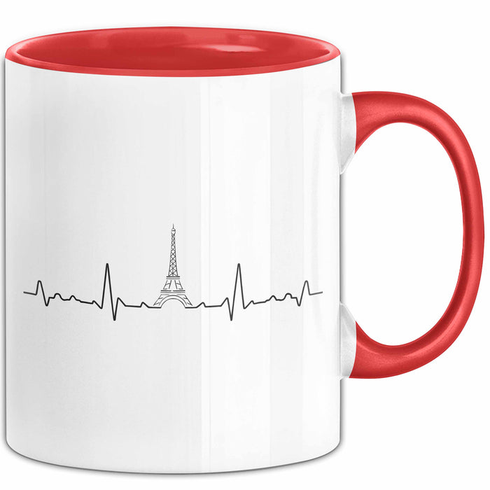 Frankreich Paris Eiffelturm Herzschlag Tasse Geschenk Lustige Geschenkidee Spruch Rot Trendation