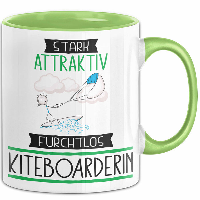 Kiteboarderin Tasse Geschenk Becher Stark Attraktiv Furchtlos Kiteboarderin Lustige Geschenkidee Grün Trendation