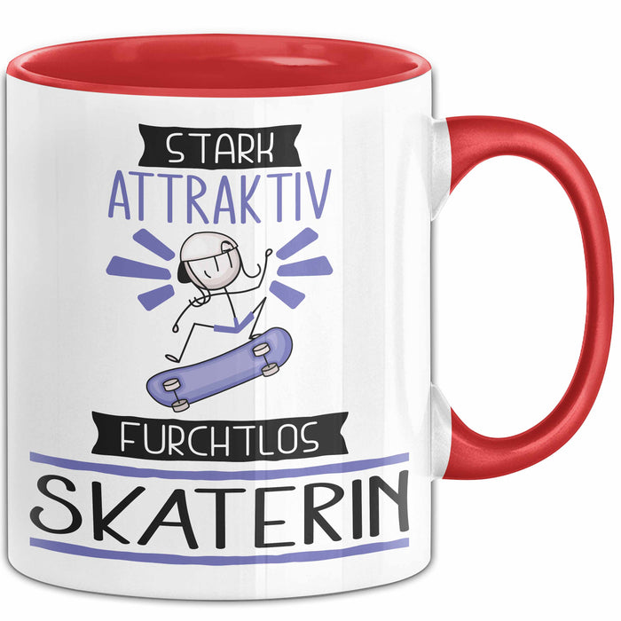 Skaterin Tasse Geschenk Becher Stark Attraktiv Furchtlos Skaterin Lustige Geschenkidee Rot Trendation