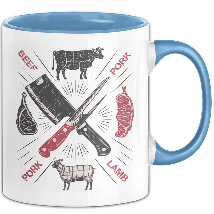 Metzger Tasse Geschenkidee Fleischschneider Lustiger Spruch Geschenkidee Lustig Blau Trendation