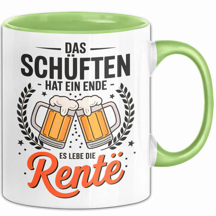 Rentner Pensionär Sarkasmus Tasse Geschenk Lustige Geschenkidee Spruch Das Schuften Hat Ein Ende Es Lebe Die Rente Grün Trendation