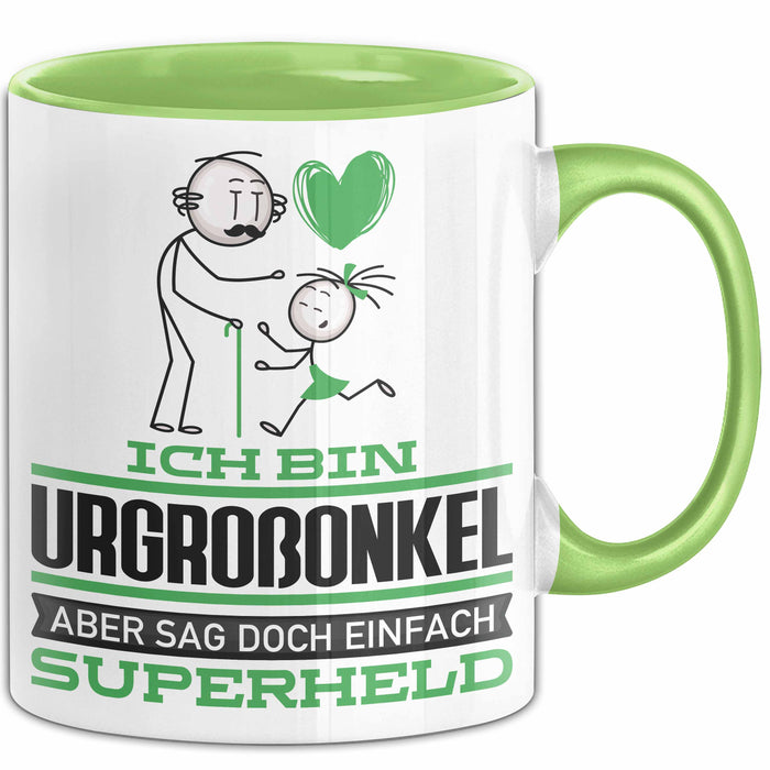 Urgroßonkel Geschenk Tasse Ich Bin Urgroßonkel Aber Sag Doch Einfach Superheld Lustige Geschenkdiee für Urgroßonkel Kaffee-Becher Grün Trendation