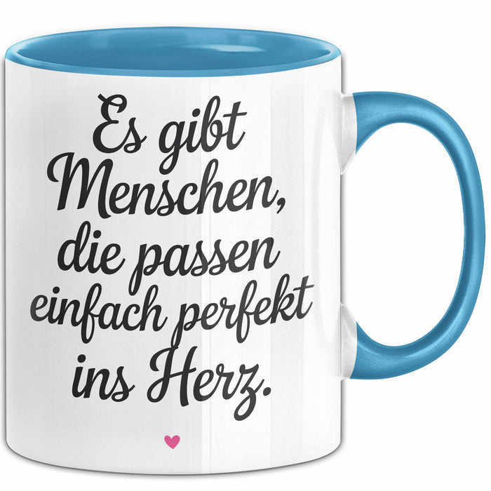 Romantisches Paar Jahrestagsfeier Tasse Geschenk Lustige Geschenkidee Spruch Es Gibt Menschen Die Passen Einfach Perfekt Ins Herz Blau Trendation