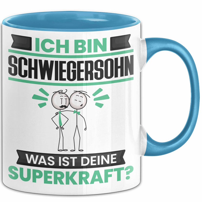 Schwiegersohn Tasse Geschenk für Schwiegersohn Geburtstag Lustiger Spruch Kaffee-Becher Was Ist Deine Superkraft Blau Trendation
