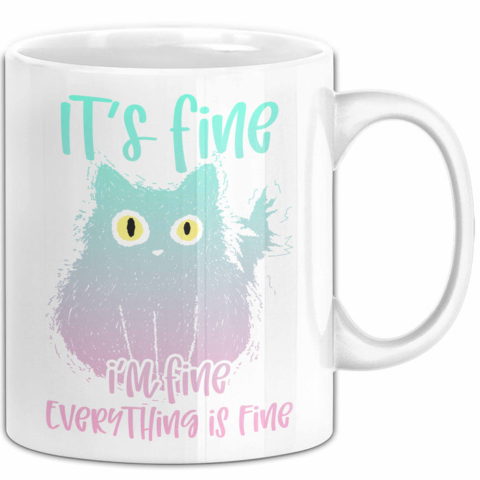 Katzen-Liebhaber Tasse Geschenk Stress It'S Finde I'M Fine Everything Is Fine Becher Weiß Trendation