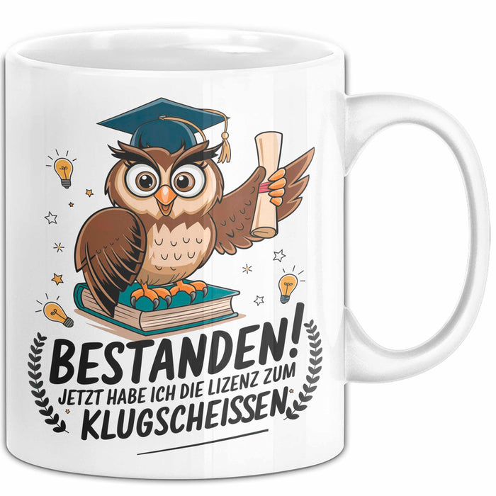 Abschluss Tasse Geschenkidee Lizenz Klugscheißen Absolvent Weiß Trendation