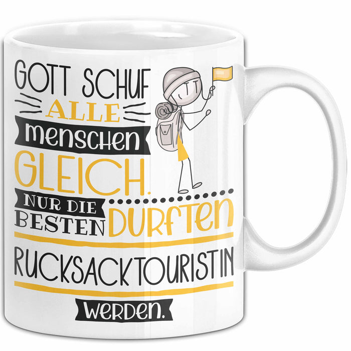 Rucksacktouristin Geschenk Becher Tasse Gott Schuf Alle Menschen Gleich Nur Die Besten Durfeten Rucksacktouristin Werden Geschenkidee Lustig Weiß Trendation