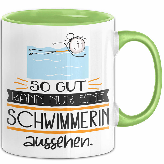 Schwimmerin Geschenk Tasse So Gut Kann Nur Eine Schwimmerin Aussehen Geschenkidee Geburtstag Weihnachten Lustig Grün Trendation