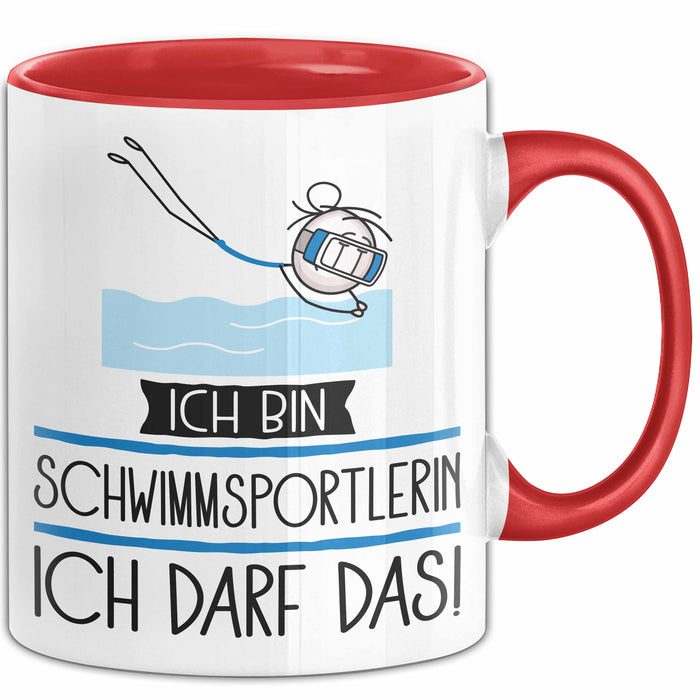 Geschenk für Schwimmsportlerin Tasse Lustige Geschenkidee Geburtstag Ich Bin Schwimmsportlerin Ich Darf Das Rot Trendation
