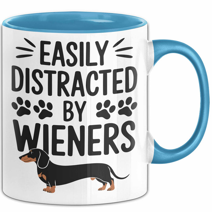 Dackel Tasse Geschenk Easily Distracted By Wieners Geschenkidee Hund Lustig Blau Trendation